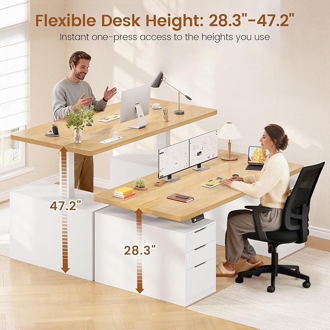 SEDETA 55" Electric Standing Desk with 6 Drawers, Adjustable Stand up Desk with Storage, Computer Desks with Power Outlets for Home Office, White + Oak