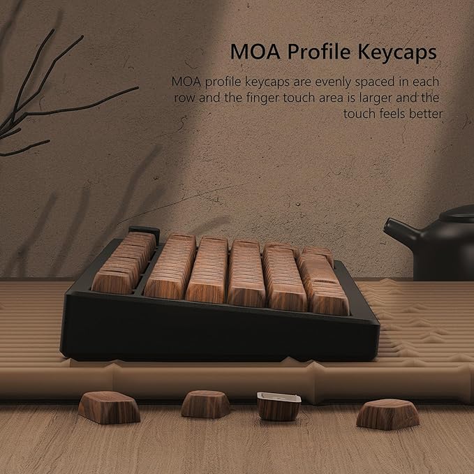 Womier PBT Keycaps - MOA Keycaps for Mechanical Keyboard 60 65 75 Percent, Wood Dye-Sublimation Japanese Custom Keyboard Key Cap Set for Cherry MX, Walnut