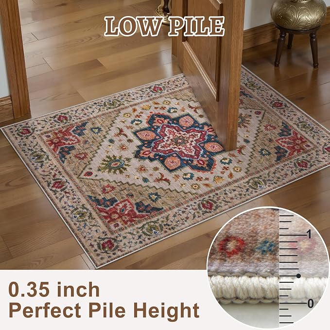 Tangsoo 2x5 Washable Runner Rugs for Hallways, Non Slip Vintage Runner Rug, Soft Low Pile Long Rug Runner, Print Distressed Carpet Runners for Kitchen Bedroom Entryway Bathroom Living Room Home Decor