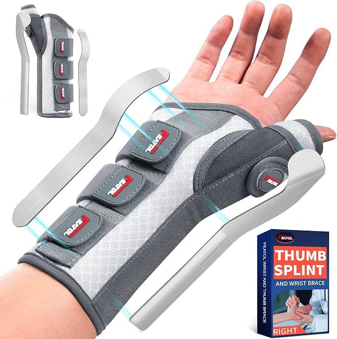 FEATOL Carpal Tunnel Wrist Brace Night Support, Thumb Spica Splint Right Hand for De Quervains Tenosynovitis, Tendonitis, Thumb Brace for Women Men, White Pink, Small/Medium