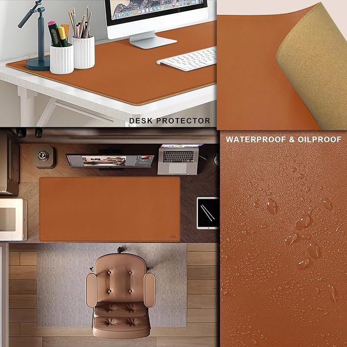 Vyaaa Cork & Leather Desk Pad, 43" x 20" Dual Sided Large Desk Mat, Large Mouse Pad on Top of Desks for Computer, Gaming, Home or Office (Brown)