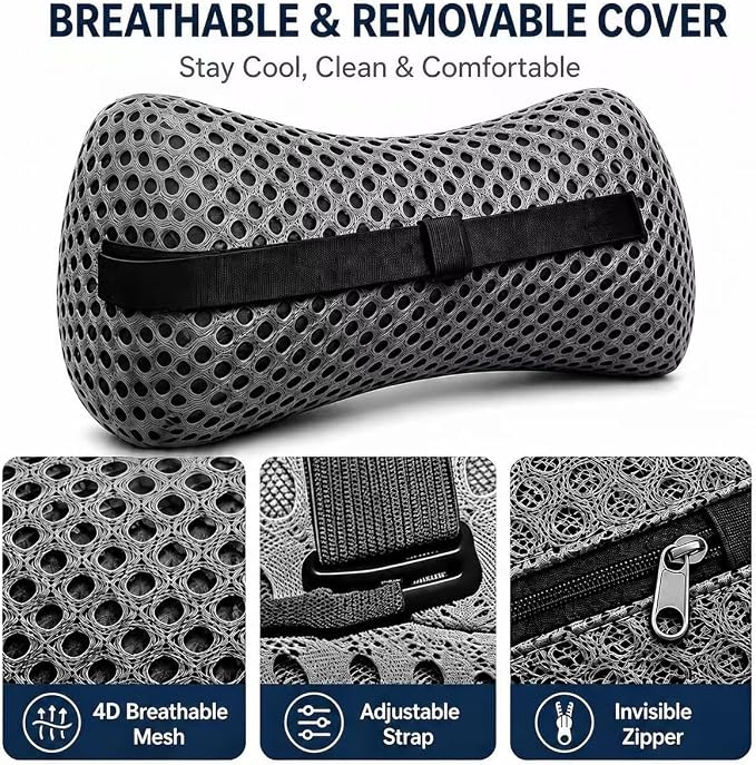 Ergonomic Lumbar Support Pillow, Memory Foam Back Cushion | Back Pillow for Low Back Pain Relief, Ergonomic Streamline Car Seat, Office Chair, Recliner and Bed