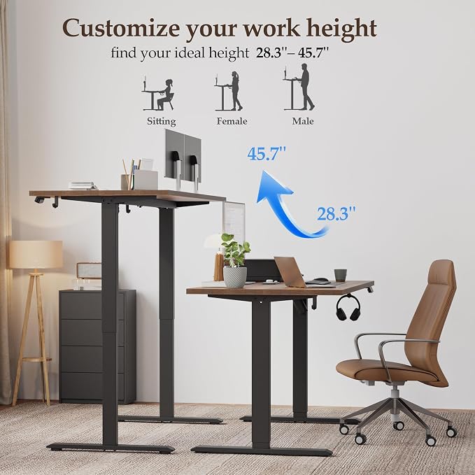 Klicelor 40 Inch Electric Standing Desk, Height Adjustable Office Desk, Sit Stand Up Computer Desk with Memory Preset, Two-Piece Desktop, Rustic Brown