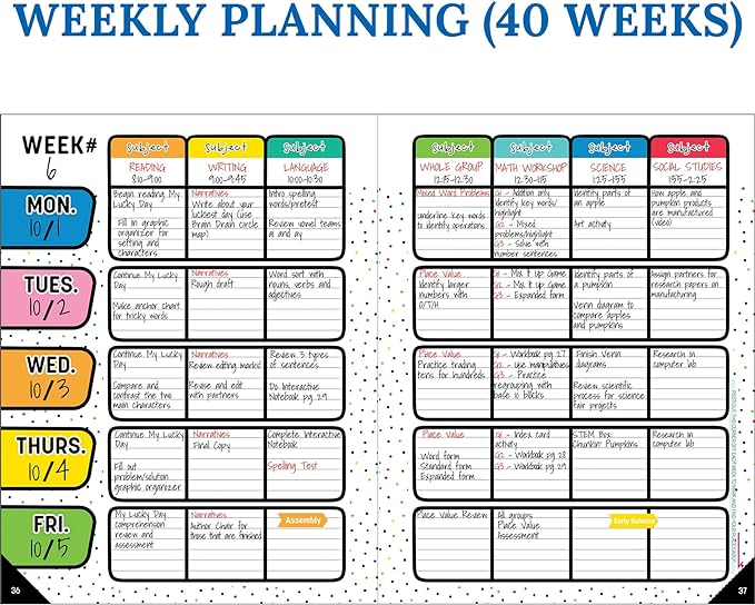 Carson Dellosa Happy Place Teacher Planner 2026-2027, Undated 8" x 11" Lesson Plan Book with Retro Stickers, Class Schedule, Weekly Calendar, Classroom Must Haves, Homeschool and School Supplies