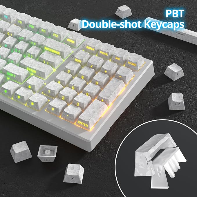 Fogruaden PBT Keycaps Set, Cherry Profile Custom Keycap for Mechanical Keyboard Keycaps(CarbonWhite)