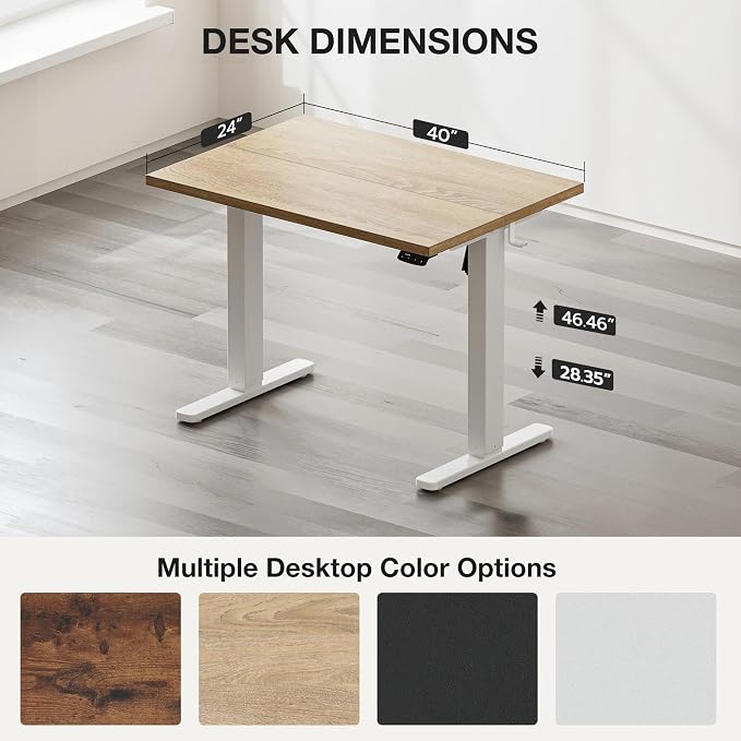 Acrolix Electric Standing Desk, Height Adjustable Home Office Desk with Memory Presets & Cable Management,Oak Sit Stand Desk for Work from Home, Ergonomic Computer Desk (40" x 24")