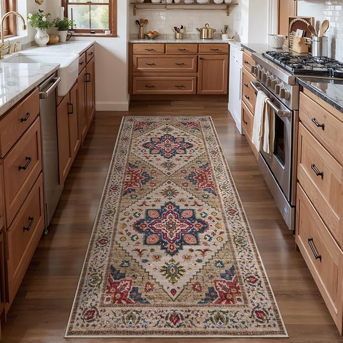 Tangsoo 2x5 Washable Runner Rugs for Hallways, Non Slip Vintage Runner Rug, Soft Low Pile Long Rug Runner, Print Distressed Carpet Runners for Kitchen Bedroom Entryway Bathroom Living Room Home Decor