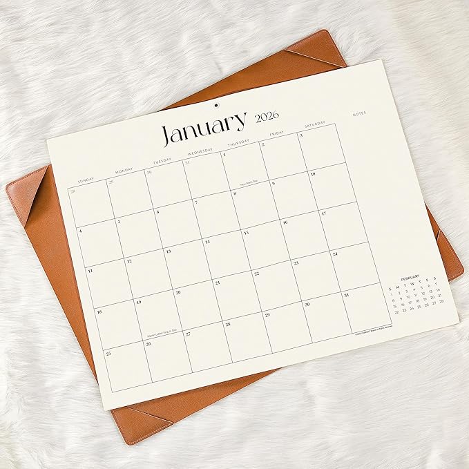 Simplified Desk Calendar 2026 with Desktop Mat, Cabbrix Large Desk Pad Calendar 21" x 16-1/2" Including January 2026 to June 2027 Desk Blotter Calendar for Home School and Office (Brown)