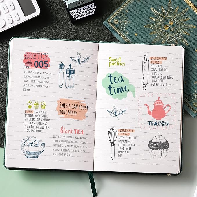 Artfan Ruled Notebook/Journal – Premium Thick Paper Faux Leather Classic Writing Notebook with Pocket + Page Dividers Gifts, Banded, Large, 144 Pages, Hard Cover, Lined (5.8 x 8.4) - Cyan