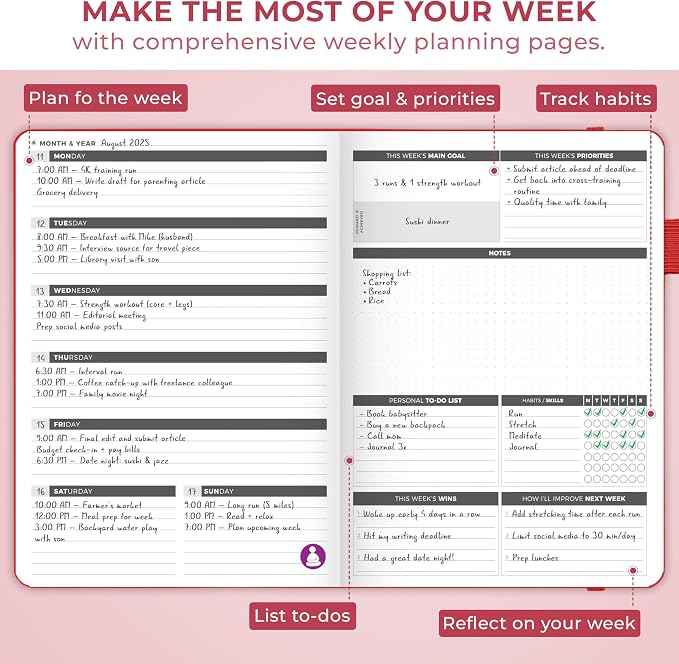 Clever Fox Planner Large – Undated Weekly & Monthly Planner for Productivity, Time Management & Goals – Organizer Journal – 7x10” (Red)