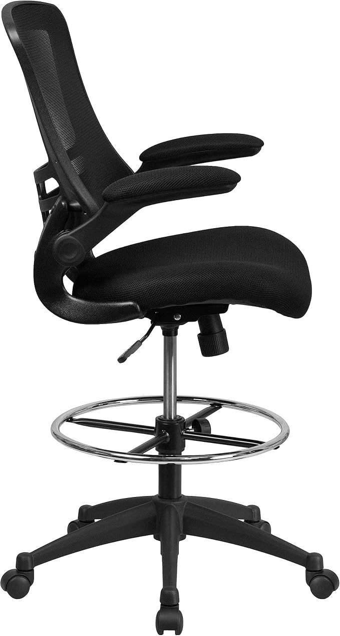 Flash Furniture Kelista Mid-Back Swivel Office Chair with Adjustable Seat Height, Ergonomic Mesh Desk Chair with Flip-Up Armrests, Black | Adjustable Foot Ring, Mid-Back, Flip-Up Arms, Mesh Back