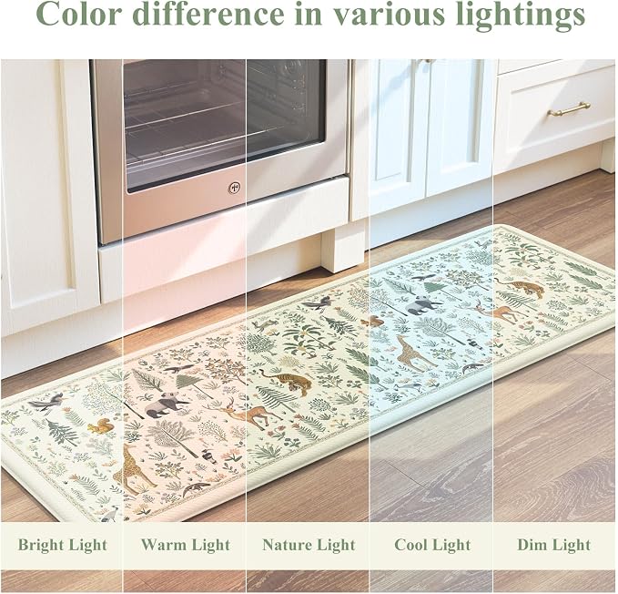 KIMODE Anti Fatigue Kitchen Mats for Floor,Cushioned Kitchen Rug Sets of 2 | Beige,Farmhouse Animal Forest Kitchen Rugs Non Slip,Memory Foam Padded Kitchen Standing Floor Mat for Laundry Sink Office