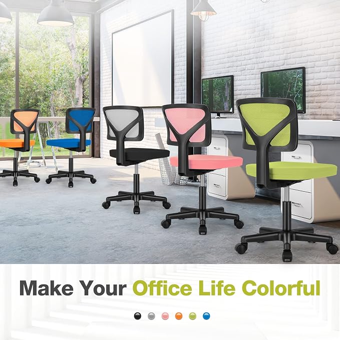 Sweetcrispy Small Office Chair, Ergonomic Low-Back Mesh Rolling Work Swivel Desk Chairs with Wheels, Armless Comfortable Seat Lumbar Support for Home, Bedroom, Study, Student, Adults, Green