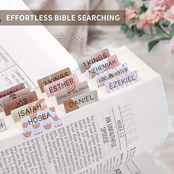 Bible Tabs for Women & Men, Bible Tabs for Study Bible, Large Print Neutral Bible Tabs for Easy Navigation, Bible Index Tabs, 66 Tabs Old & New Testament, Extra 9 Blank Tabs - Cappuccino