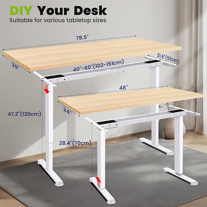 farexon Electric Standing Desk Frame with Cable Management Tray, Wheels & Hooks, Heavy Duty Dual Motor Stand Up Desk Dual-Beam Frame,265 lbs Capacity up to 78" x 40" Tops (White Frame Only)