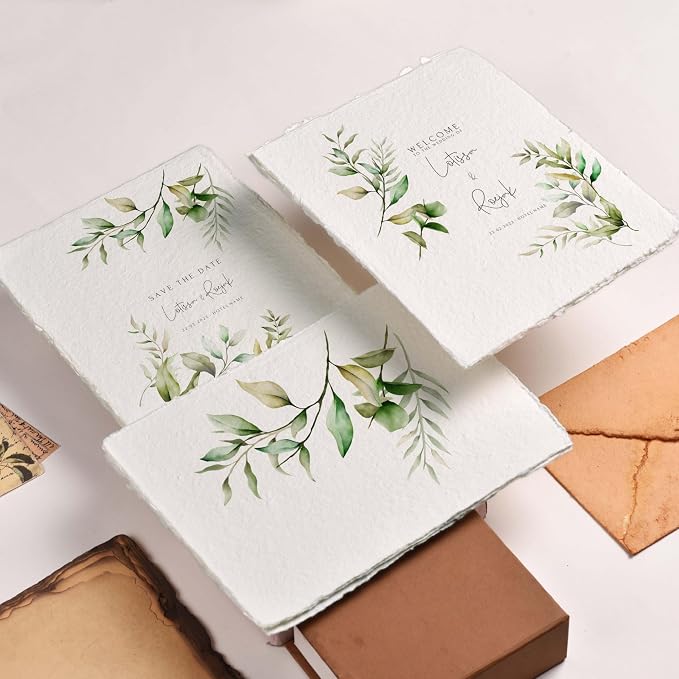 50 Sheets - Rough/Textured Watercolor Paper - 9.5 X 12.5 inches(150GSM) - Handmade/Deckle Edge Paper Made from Virgin Egyptian Cotton - White by Leather Village