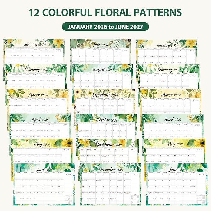2026 Desk Calendar, Large Desktop/Wall Monthly Calendar (Jan. 2026 - Jun. 2027) 17'' x 12'' School Year Desk Planner for Teacher Family School Office Supplies