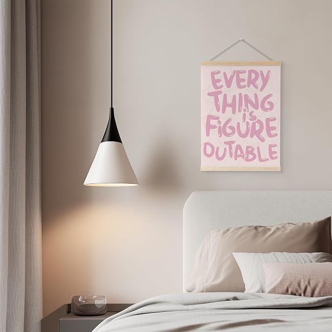 YQDEJ Pink Bow Everything Is Figureoutable Inspirational Wall Art Poster Hanger Frame, Pink Bow Positive Affirmations Wall Decor, Motivational Wall Art for Home Office Classroom, 12x16 Inch