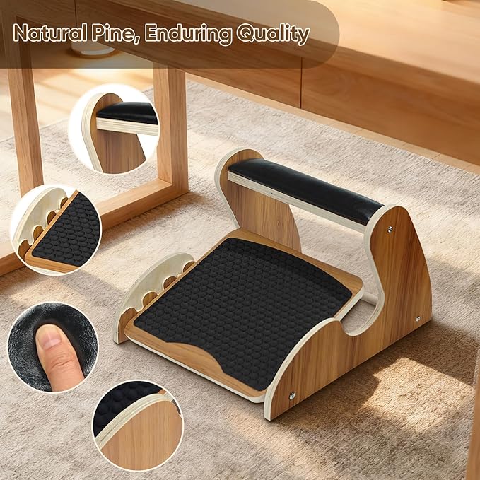 Dual-Layer Wooden Foot Rest Under Desk – Rocking Massage Pad & Cushioned Top, Ergonomic Foot Stool