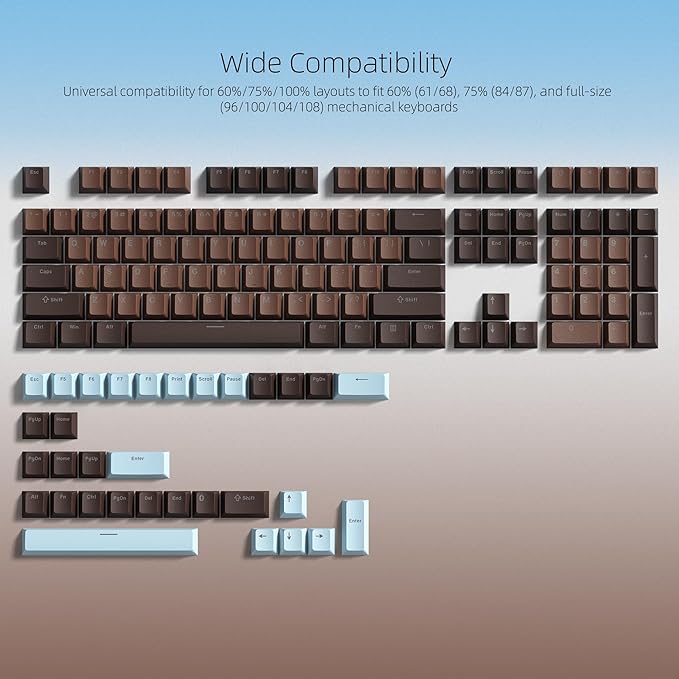 Womier Shine Through Keycaps for Mechanical Keyboard, Retro Brown PBT Keycaps Cherry Profile Key Cap 60 65 75 100 Percent for 61/64/68/84/87/100/104/108 Retro Gaming Mechanical Keyboard