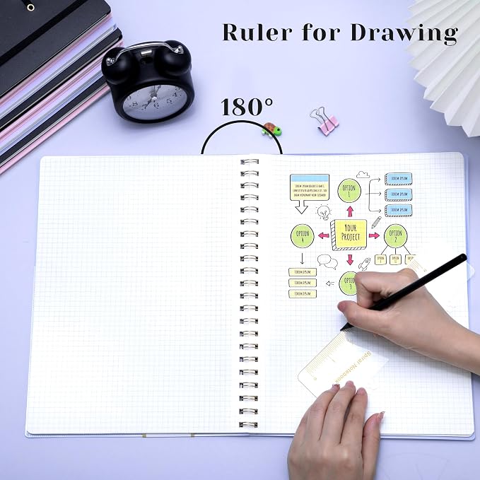 Yoment Graph Paper Notebook Spiral Notebook 8.5 x 11 A4 Large Grid Paper Notebooks, 100 GSM Thick Graph Paper, Plastic Cover Graphing Notebook for Work School Engineering, A4 Purple