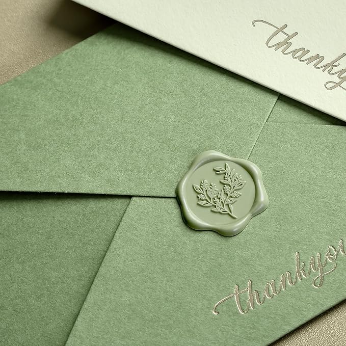 UNIQOOO Wax Seal Stickers - Eucalyptus Wedding Invitation Envelope Seal Stickers, 100 Pcs Self- Adhesive Sage Green Stickers, Perfect for Invitation, Christmas, Gift Wrapping, Party