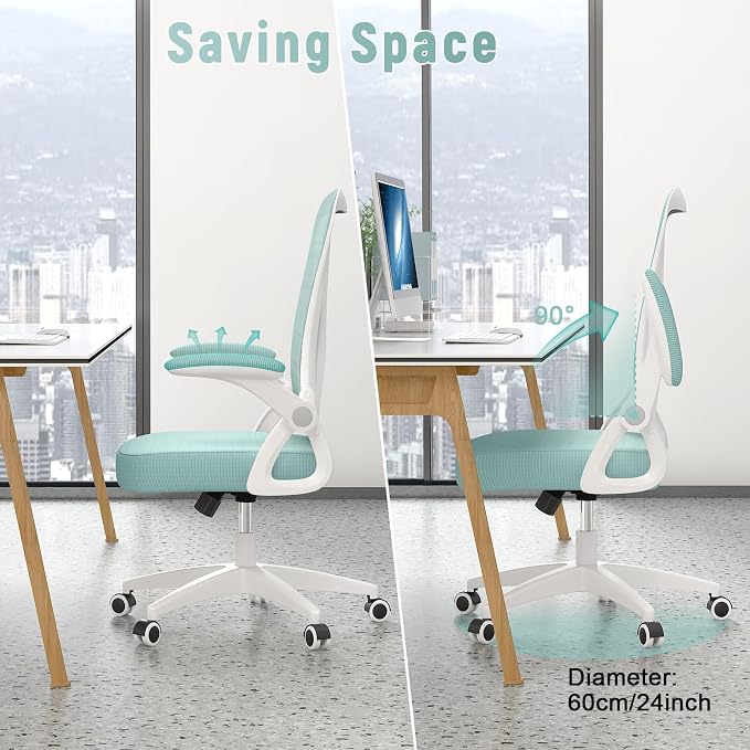 naspaluro Home Office Desk Chair Mid Back with Adjustable Height Green | Comfy Ergonomic Chair with Flip-Up Arm and Lumbar Support, Breathable Mesh Swivel Computer Chair for Study Working Teacher