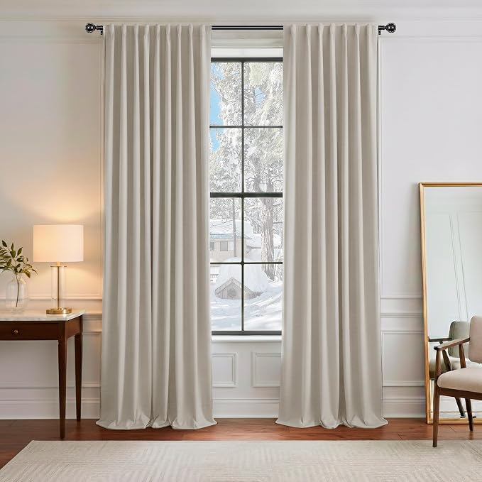 PONY DANCE Blackout Curtains 96 inch Length 2 Panels Set, Thermal Insulated Back Tab Room Darkening Window Drapes for Boys Bedroom, Light Blocking Curtains for Living Room, W 52 x L 96 inch, Cream
