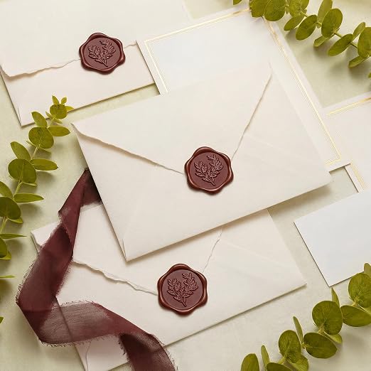 UNIQOOO Wax Seal Stickers - Eucalyptus Wedding Invitation Envelope Seal Sticker, 50 Pcs Self- Adhesive Deep Burgendy Stickers, Perfect for Invitation, Christmas, Gift Wrapping, Party