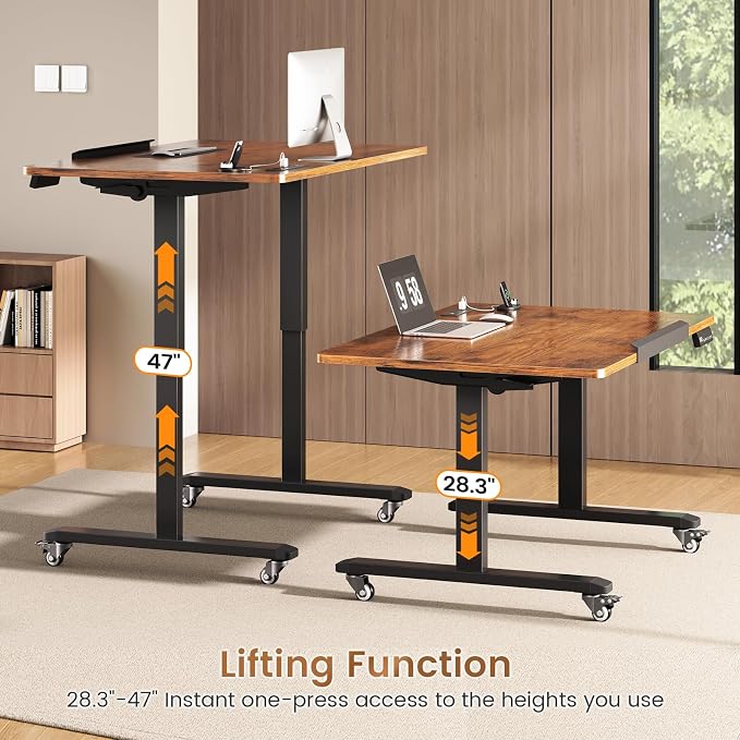 SEDETA 31.5 Inches Electric Standing Desk, 180° Tiltable Mobile Rising | Computer Desk Height Adjustable with Wheels for Drawing/Writing/Gaming/Study/Home Office/Small Space, Rustic Brown