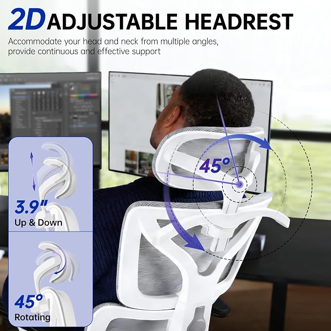Ergonomic Office Chair, High Back Mesh Computer Chair with Comfortable Adaptive Lumbar Support, Built-in Coat Hanger, SGS Class 4 Gas Lift, Heavy Duty 300lbs for Long Hours Home Office
