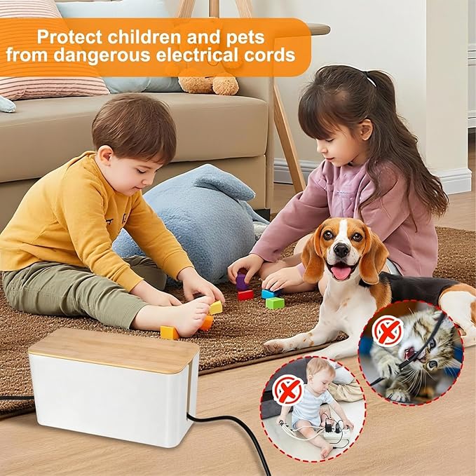 Cable Management Cord Cover Wire Hider Box Concealer Organizer Protector System for Home Theater Entertainment Center Office School (Wood White)