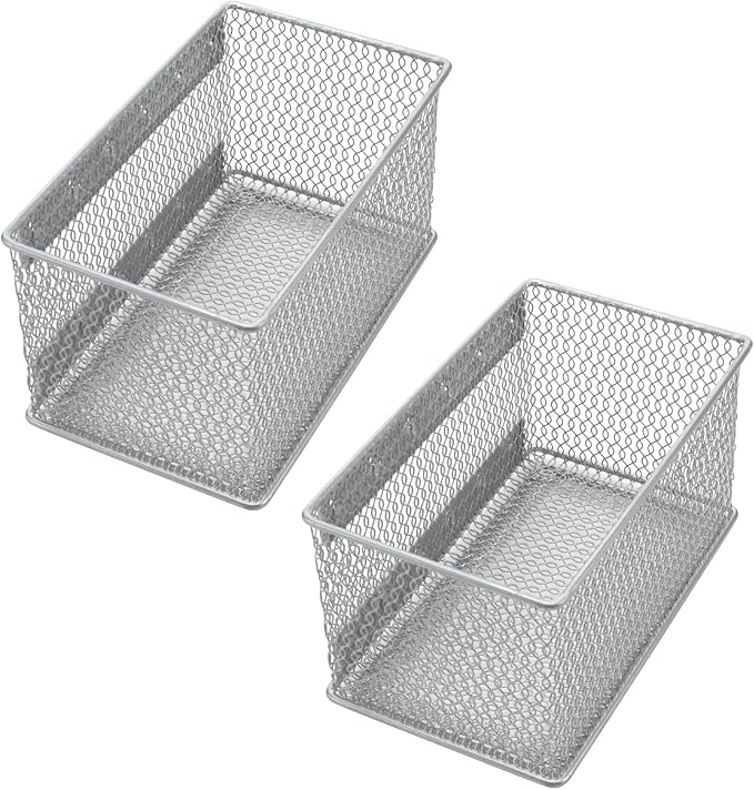 YBM HOME Magnetic Basket Storage Organizer with 16 Strong Magnets for Metal Desk, Fridge, Whiteboard, and Wall Locker Accessories, Medium (2-Pack)