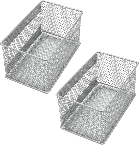 YBM HOME Magnetic Basket Storage Organizer with 16 Strong Magnets for Metal Desk, Fridge, Whiteboard, and Wall Locker Accessories, Medium (2-Pack)