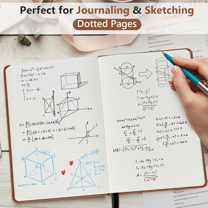 PERCUN Dotted Journal Notebook for Men & Women, 160 Pages Dot Grid notebook, A5 Hardcover Leather Bullet Journaling for Writing, Work, School, Travel, Daily Diary 5.9" x 8.5" (Brown)