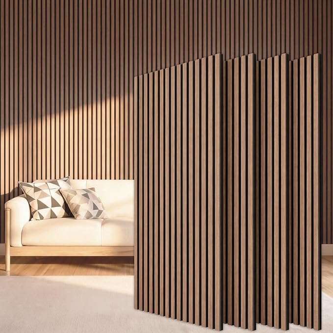 TONOR Wood Slatwall Panels, 4 Pack 47.2" x 23.6"/ 120 x60cm(31ft²) Acoustic Wall Panels, Wood Slat Acoustic Panels for Noise Cancelling and Home Decor, Living Room, Bedroom, Office, Walnut