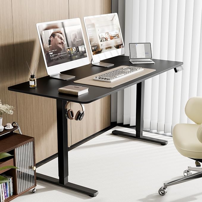 63"x28" Standing Desk, Height Adjustable Sit-Stand Home Office, Black | Electric Adjustable Standing Desk, Sit to Stand Computer Office Desk with Splice Board, Memory Preset, Lifts 28.7''-46.5"