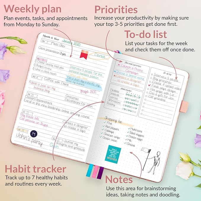 GoGirl Planner and Organizer for Women – Compact Size Weekly Planner, Goals Journal & Agenda to Improve Time Management, Productivity & Live Happier. Undated – Start Anytime, Lasts 1 Year – Rose Gold