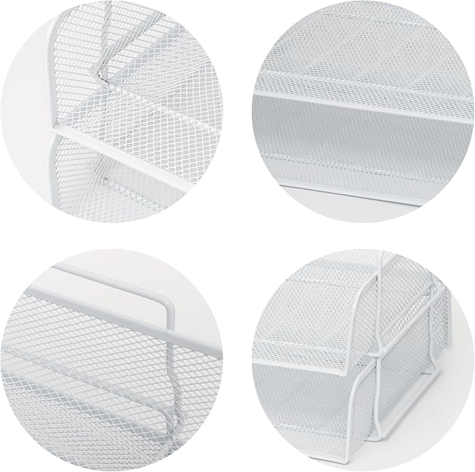 2 Pack Stackable Desk Paper Tray, Metal Mesh Desktop Document Letter File Organizer for Office Home School, 13.5'' L x 9.75'' W x 5.5'' H, White