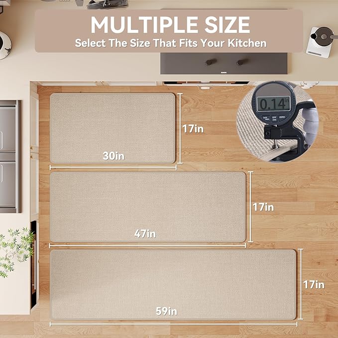 YDKGL Kitchen Mats for Floor, Super Absorbent Kitchen Rugs Non Slip Washable, Soft Imitation Linen Braided Kitchen Runner Rug, Standing Mat Kitchens Sink Mat, Easy to Clean, Beige 17x47