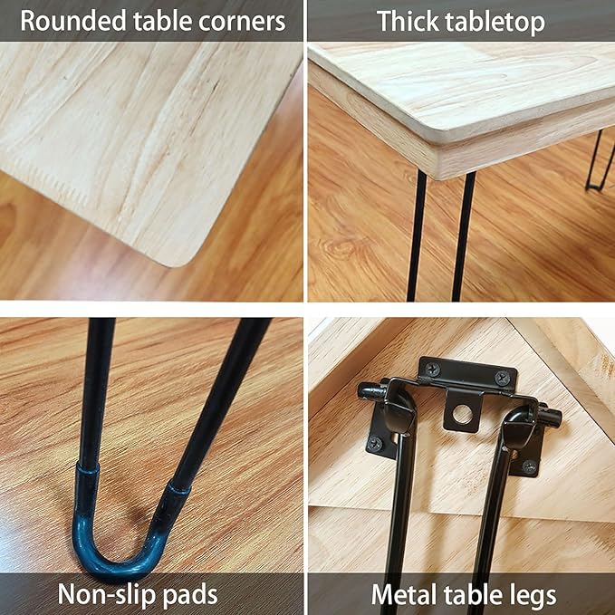 Folding Desk - 43 Inch Solid Oak Wood Small Folding Table with Sturdy Metal Legs and No Assembly Required - Space-Saving Portable Computer Workstation for Home Office Writing Reading