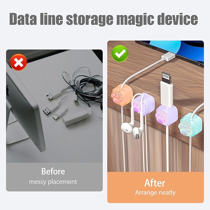 3Pack Magnetic Cable Clips for Nightstand, Adhesive Night-Glowing Cord Holder Organizer for Office Home Desk Wall Car (Cat)