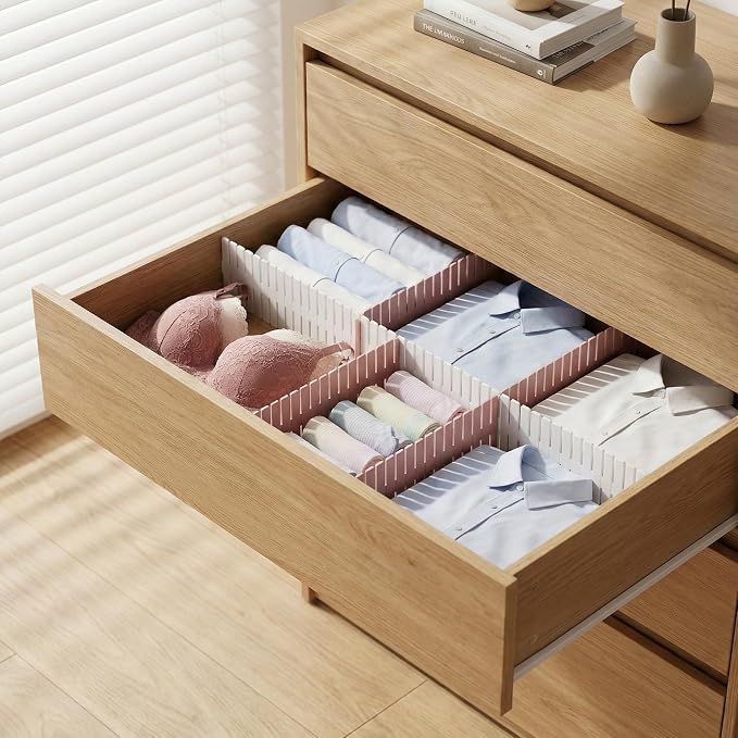 16 Pcs Adjustable Drawer Dividers, DIY Plastic Grid Separators for Clothes, Socks, Underwear, Kitchen and Office, Cuttable Drawer Organizer Dividers, 14.5 x 2.7 in (4 Packs of 4)（White）