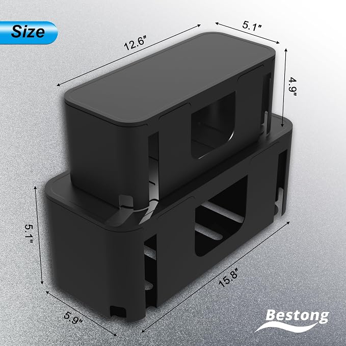 Power Strip Hider Box Cable Management Organizer Set Large & Medium Black | Power strip hider box hides cords and surge protectors safely, keeping cables organized and protecting kids and pets
