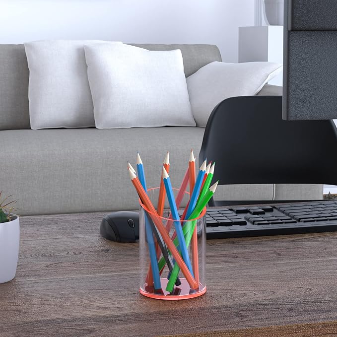 KOTEMON Pen Holder for Desk Organizer, Acrylic Makeup Brush Organizer Sanitizer Holder Pen and Pencil Holder for Office, Home, School, Neon Pink