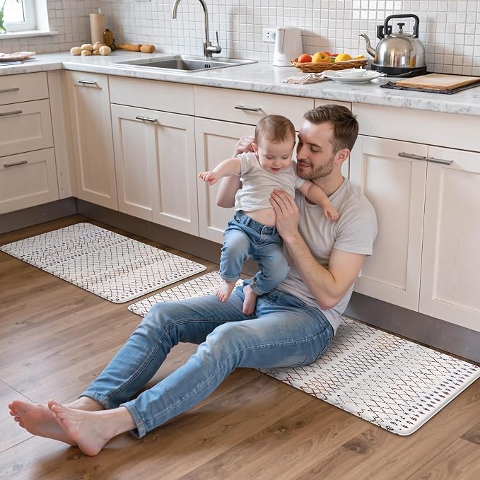 KIMODE Kitchen Mats 2PC Cushioned Anti Fatigue Boho Kitchen Rugs and Mats Non Slip Waterproof Kitchen Mats for Floor Comfort Foam Standing Desk Mat Colorful Laundry Room Rug for Home Decor Office Sink
