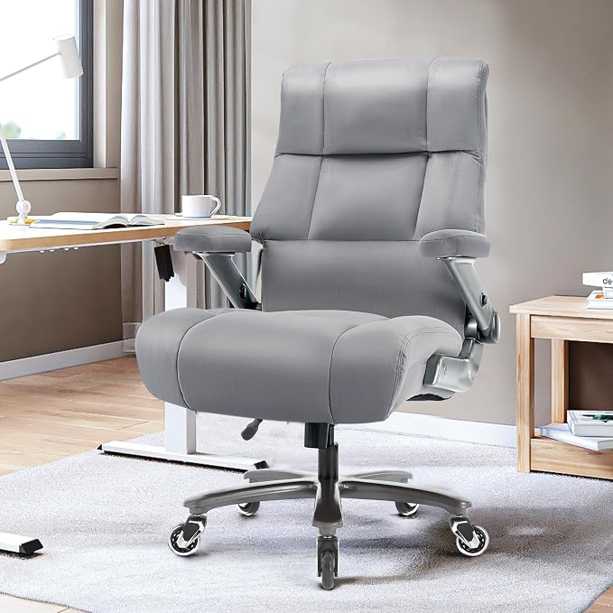 Big and Tall Office Chair 700lbs, Fabric Heavy Duty Executive Desk Chair | 3D Flip Arms, Extra Wide, Upgraded Wheels, Adjustable Lumbar Support, Metal Base, Large Ultra-Soft Ergonomic Computer Chairs