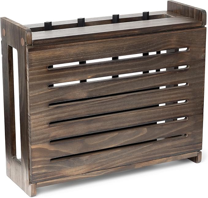 WiFi Router Storage Cabinet Router Box Hider WiFi Box Hider Shelf Cover | Standard • Pine Wood • Espresso Brown Finish • Seamless Side Panel • Fits Routers Up To 11" • Wall Mount Or Desktop Placement