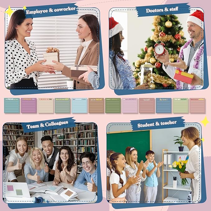 Yinder 24 Pcs Inspirational Sticky Notes Thank You Gift Motivational Sticky Note Pad Employee Appreciation Gift Bulk for Staff Coworker Teacher Nurse Office Groups 3 x 3'' (Appreciation,Morandi Color)