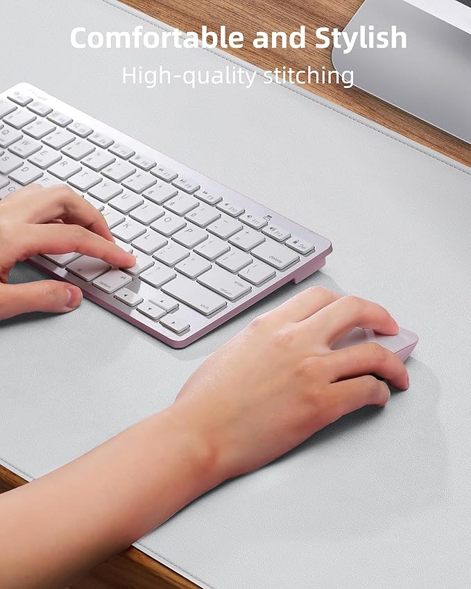 Leather Desk Pad Protector- 48" x 17" Office Desk Mat, Non-Slip PU Leather Mouse Pad, Waterproof Desk Blotter Mat, Desk Cover for Office and Home (Ivory White)